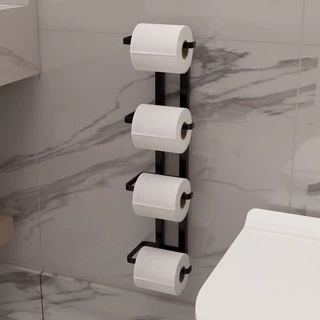 Suporte Para Papel Higiênico de Parede para Banheiro 4 Hastes Preto Fosco