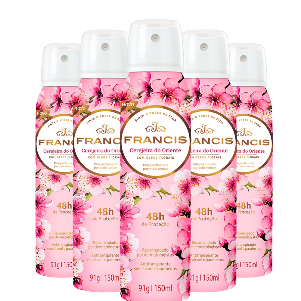 Kit Com 5 Desodorante Antitranspirante Francis Feminino Cerejeira 48hs ...