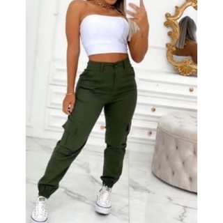 Calça Jogger Cargo Sarja Skatista feminina com bolsos