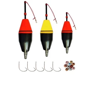 Kit de 3 Boias Cevadeira Pescaria De Tamba Pacu + 5 Anzóis Wide Gap + 10 Miçangas