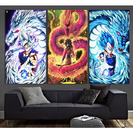 Kit Quadros Decorativos Mosaico 5 Peças Anime Dragon Ball Goku As 7 Esferas  do Dragão Desenho Infantil Criança Personagem Personalizado Boku Presente