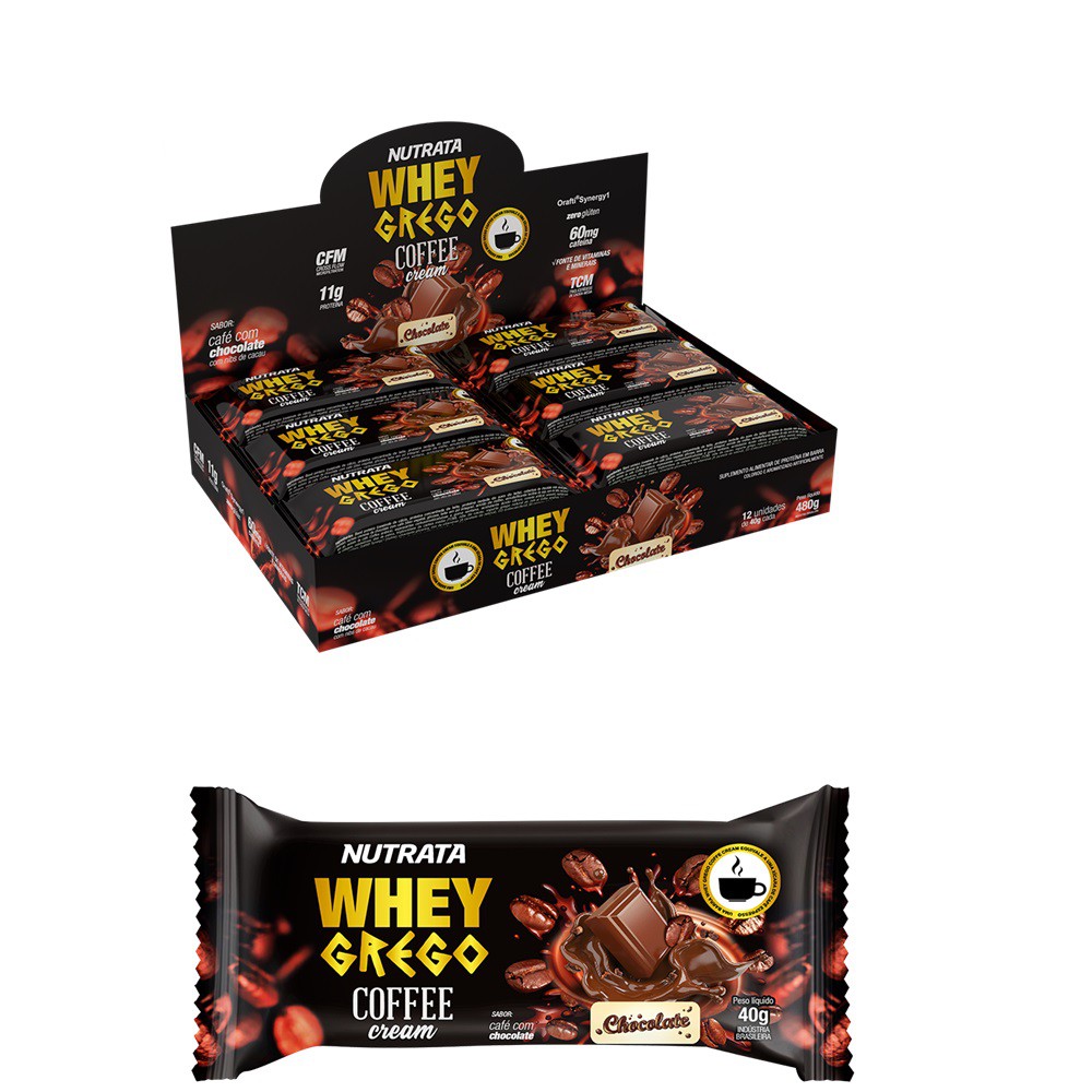 Whey Grego Bar – Sabor Coffee Chocolate – Caixa com 12 unidades – Nutrata