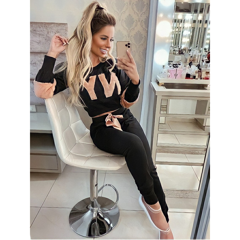 Conjunto Moletom Feminino Grosso Blogueira Barato feminino super confortável e lindo Ny Rosa Preto