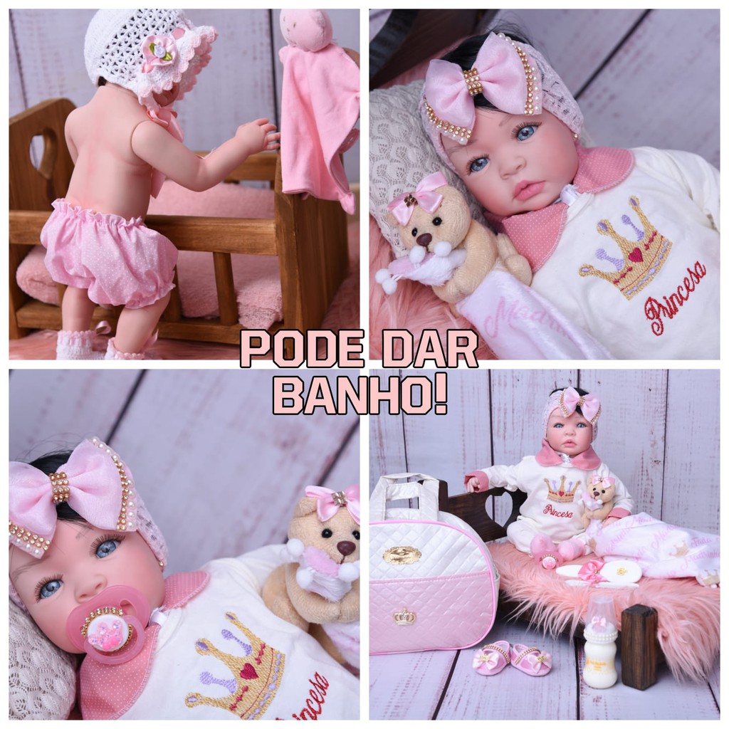 46cm Bebe Reborn Boneca Inteira de Silicone Real Pode Tomar Banho