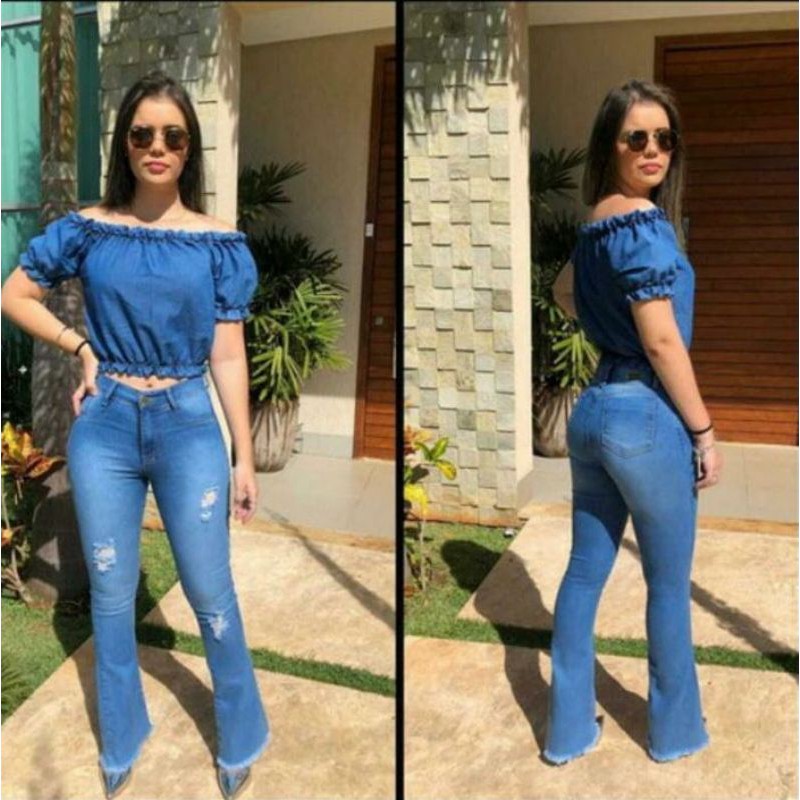 Calça flare jeans sales cintura alta