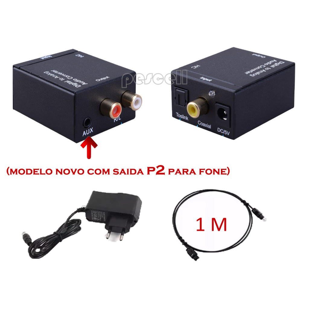 Conversor Áudio Digital Para Analóg C/ Saida P2 +cabo Optico