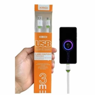 Cabo Carregador e dados 3 metros V8 Android Kaidi KD-330M Micro Usb Carga Celular Reforçado Smartphone