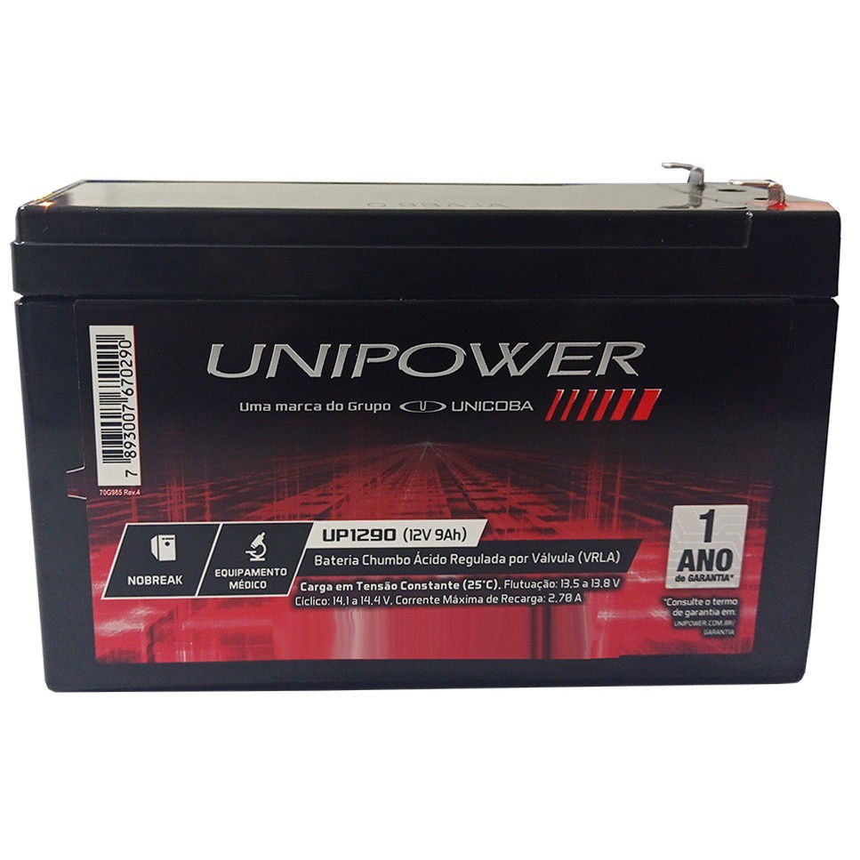 Bateria Selada 12V 9ah Unipower Vrla Agm - Alarme, Nobreak