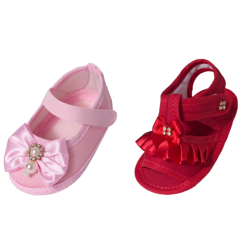 Sapatinho Bebê Menina e Sandália Bebê Menina Kit C/ Pares