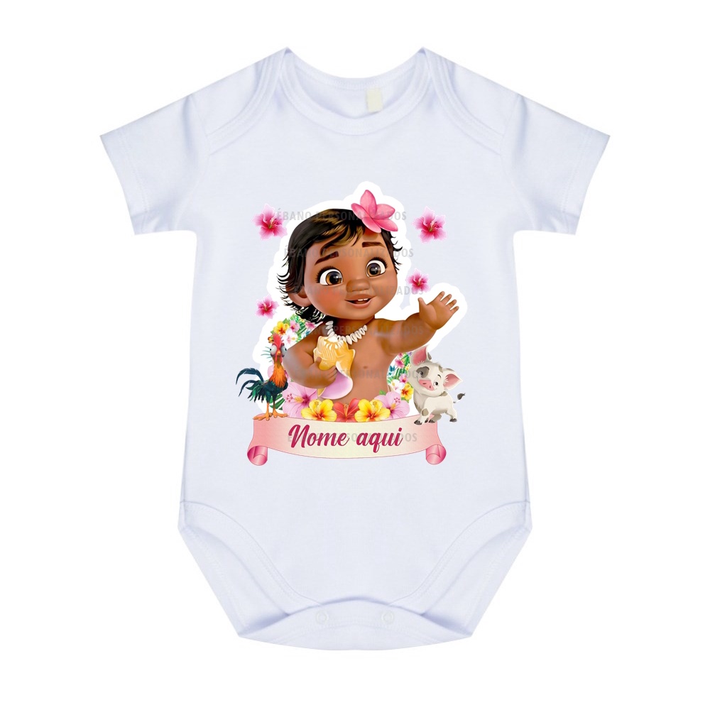 body criança curta infantil bebê roupa nenê Moana princesa mar aventuras