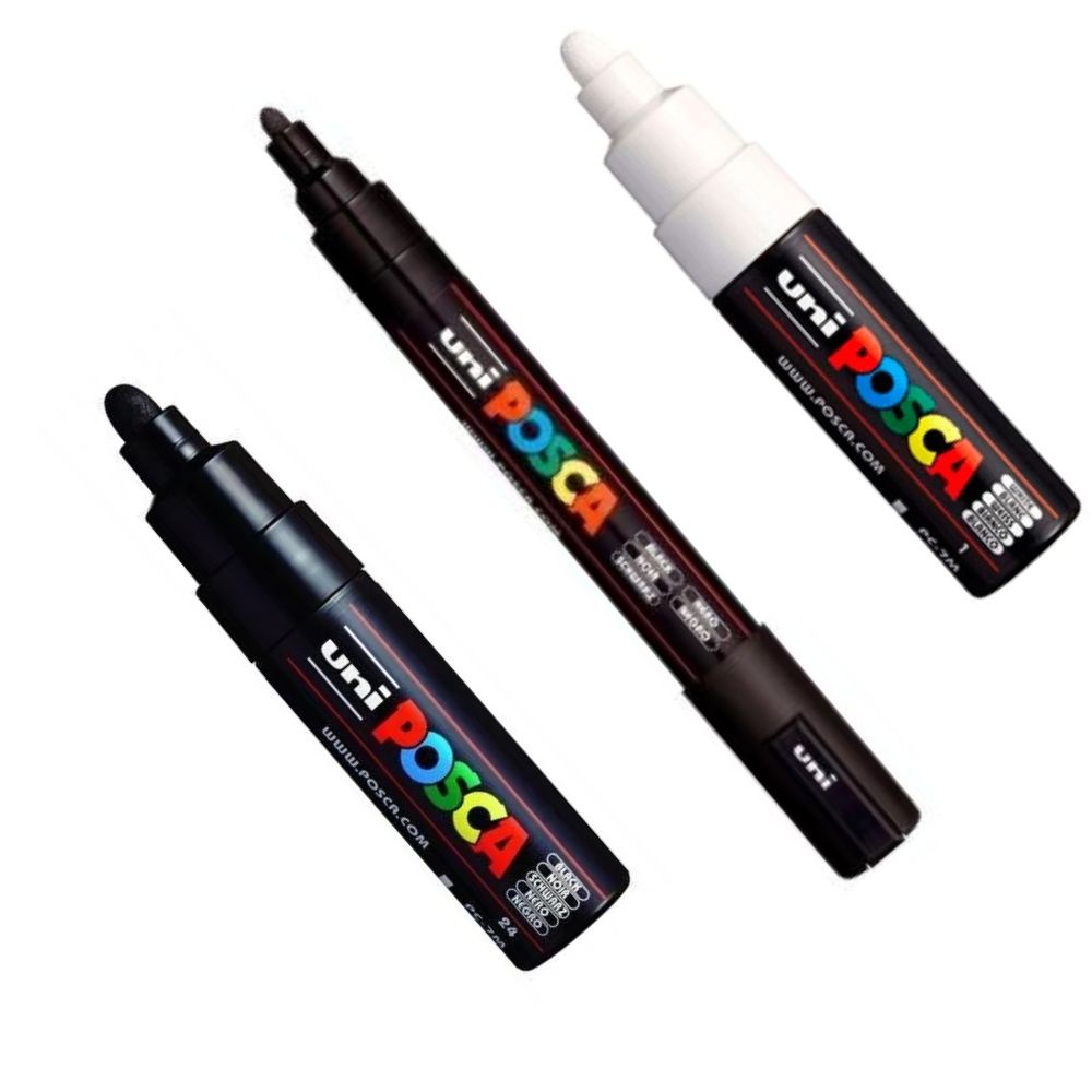 Kit 3 Caneta Posca PC-5M Preta E PC-7M Preta E Branca Uni | Shopee Brasil