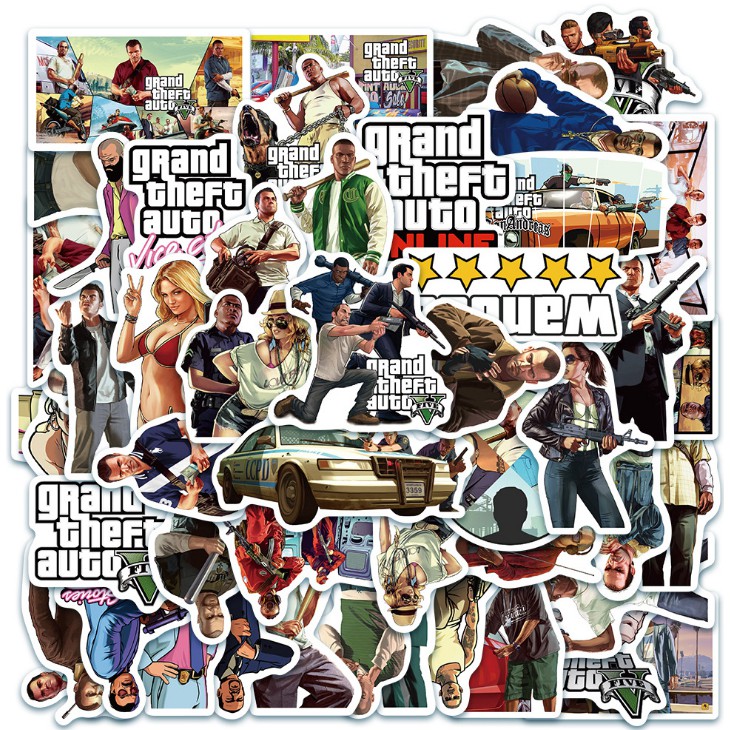 Kit 50 Adesivos Figurinhas GTA Grand Theft Auto Caderno Skate Notebook