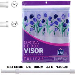 Kit Varão Banheiro 90cm Até 140cm Com Cortina Box Tulipas