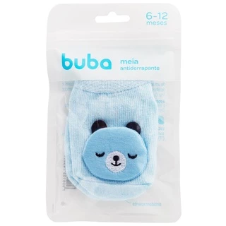 Meia Infantil Bebê Antiderrapante Urso Azul 6 a 12 Meses 14541 Buba