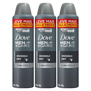 Kit com 3 Desodorantes Antitranspirantes Aerosol Dove Men Invisible Dry 250ml