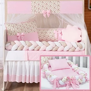 Kit Enxoval De Berço Com Ninho Trançado Redutor 16 Peças Modelos Menino E Menina Qualidade Varios Modelos