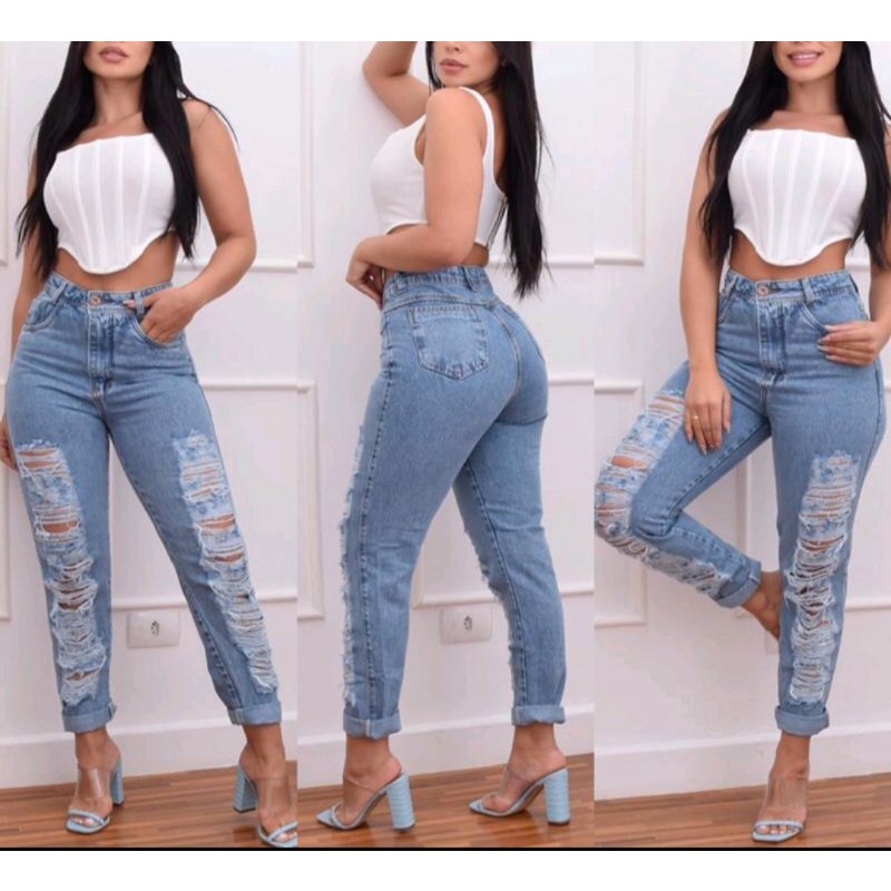 Calça Jeans Floerns Meninas - Cintura Alta, Colorida E Com Rasgos