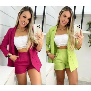 CONJUNTO 2 PEÇAS, BLEIZER E SHORT BEM CONFORTÁVEL PARA VÁRIAS OCASIÕES.TECIDO EM LINHO.