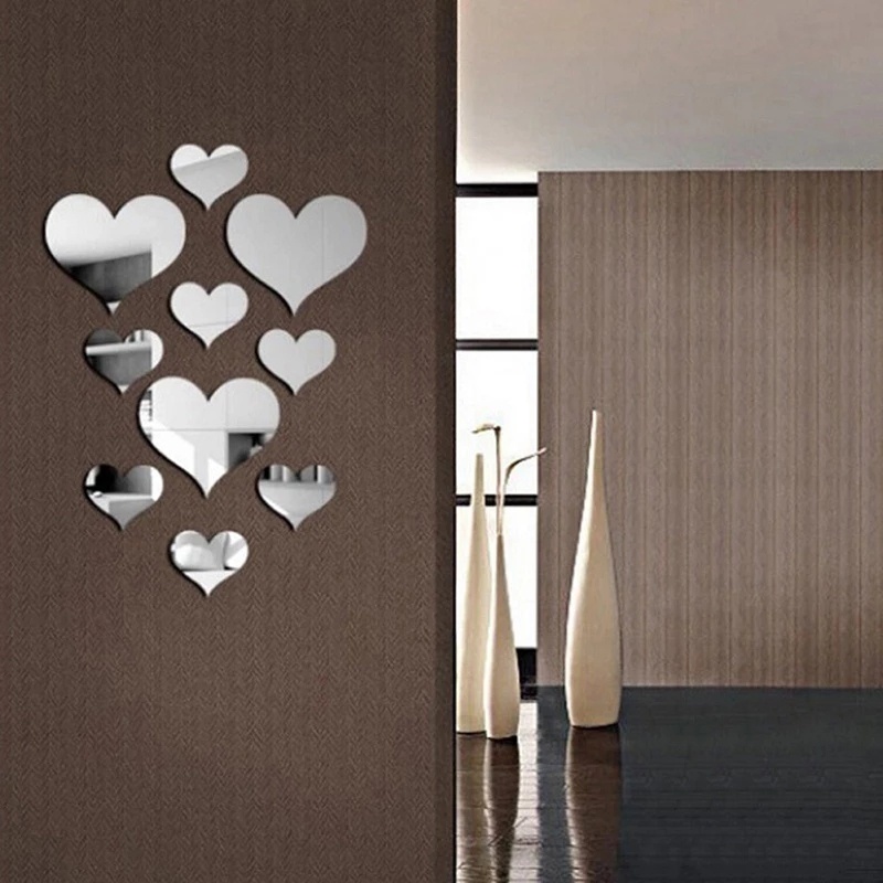 3D Lua Meninas Amor Coração Espelho Acrílico Adesivo, impermeável,  auto-adesivo Decalques de parede para sala