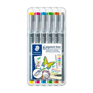 Caneta Técnica Colorida STAEDTLER Pigment Liner - Estojo c/ 6 cores