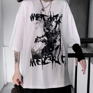 Camiseta feminina casual japonesa, camiseta harajuku dark anime