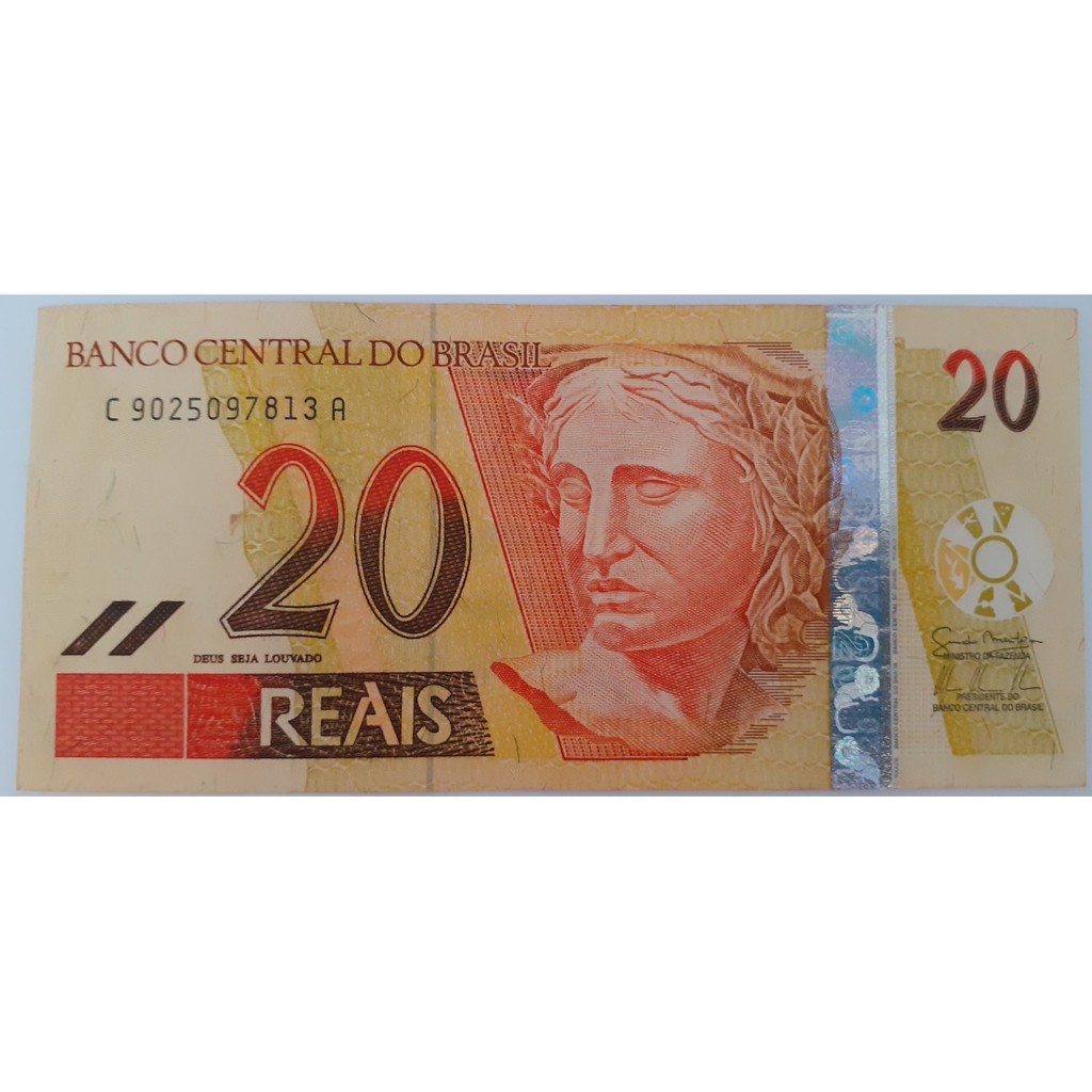 C308 Cédula Brasil 20 Reais CA (Mantega/Tombini) FE - Completei