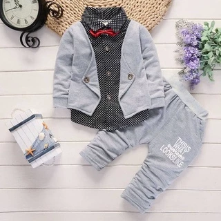 Boys 2pcs Conjunto De Primavera E Outono Novo Estilo Britânico Crianças Falsas Duas Peças Camisa De Algodão casual