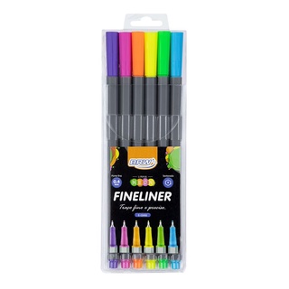 Caneta Colorida Ponta Fina Fineliner BRW Neon 0.4mm com 6 Cores