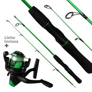 Kit De Pesca Molinete Com Linha + Vara Fibra de Vidro Maciça1,20 MTS 8-15 Libras ( 7kg ) KIT sortido + BRINDE