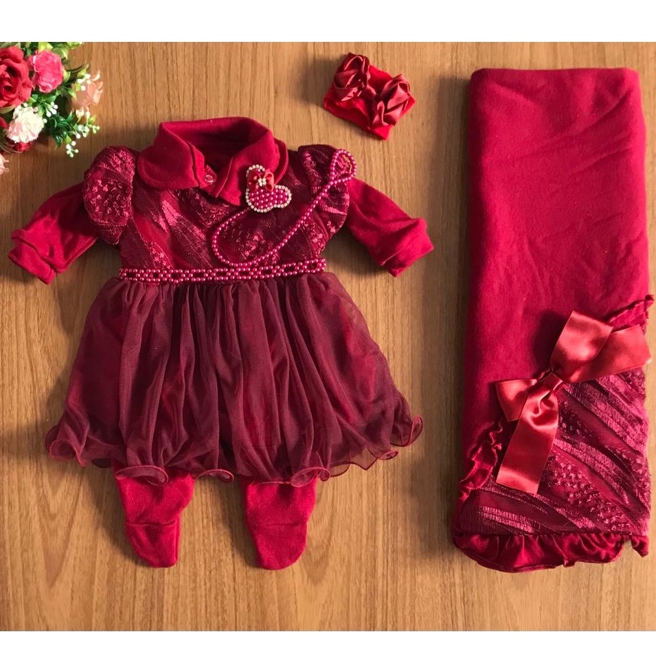 Kit Saída Maternidade Bordô vinho vermelha Luxo Menina 5 peças para ...