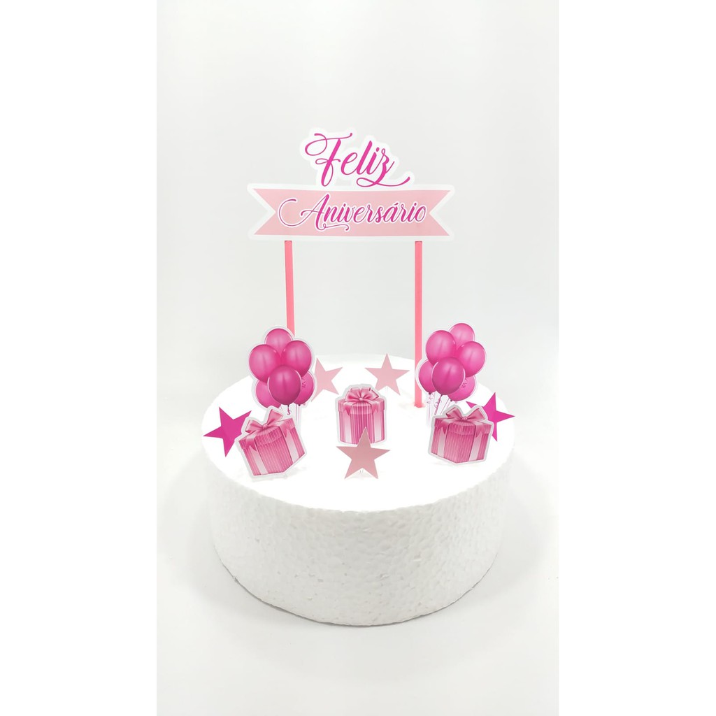 Topo de Bolo / Topper Personalizado - Aniversário / Parabéns Rosa ...