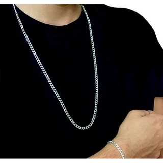 Colar Corrente Masculina banhada a Prata Grumet 70cm Prata Prateada