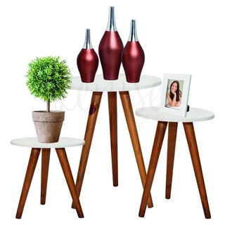 Trio Mesinhas Lateral Para Sala Retro Pé Palito Porta Objetos Decoração