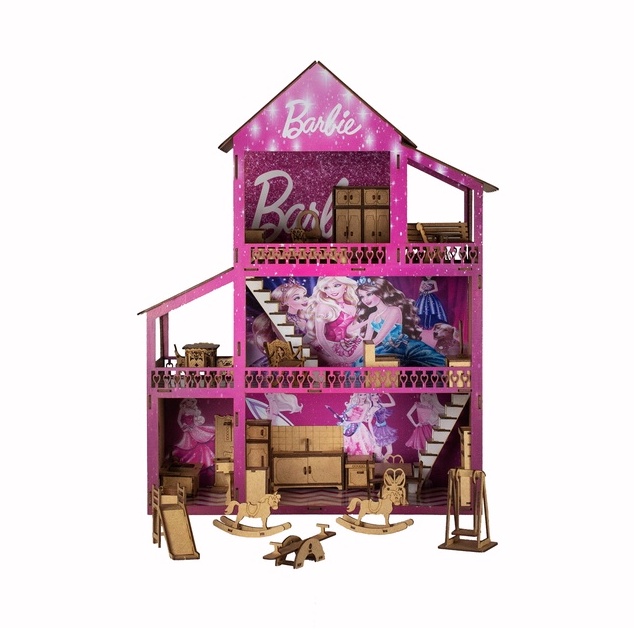 Casa De Boneca Barbie Completa Adesivada Mdf Móveis E Parque