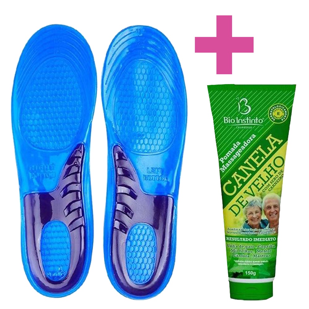 Kit para Jogador de Futebol Palmilha Gel Silicone + Pomada Massageadora Reduz Fadiga Dor Muscular