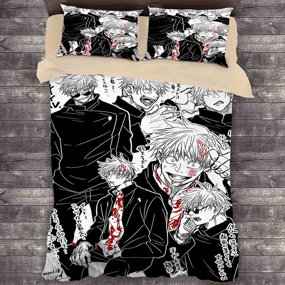 Conjunto De Fronhas Laváveis Jujutsu Kaisen 3IN1 Lençóis De Cama De Casal Gojo Satoru Itadori Yuuji Para Quartos