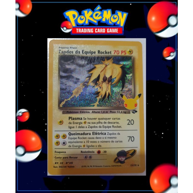 Carta Pokémon Zapdos da Equipe Rocket (07/25) Secreta Rara Celebrações TCG  Original