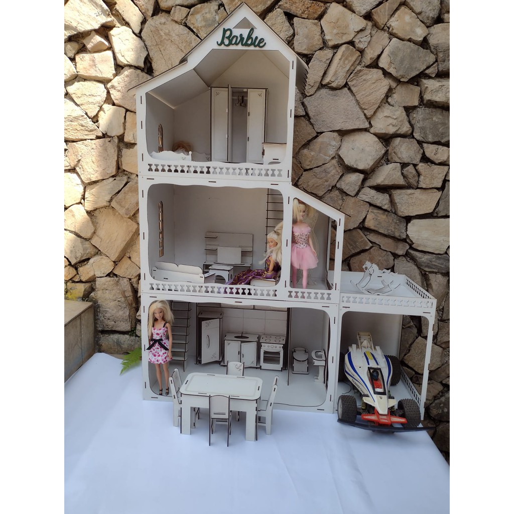 🏷️【Tudo Sobre】→ Casa Casinha para Boneca Barbie com 24 Mini Móveis em Mdf  Cru Csb1
