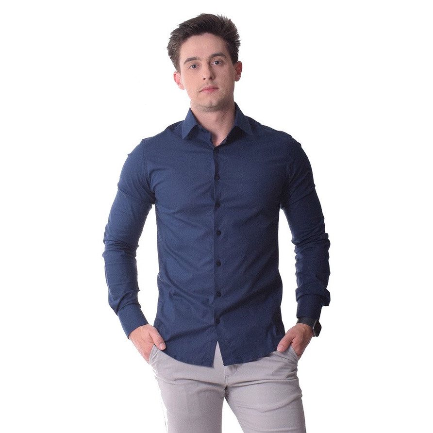 Camisa slim hot sale azul marinho