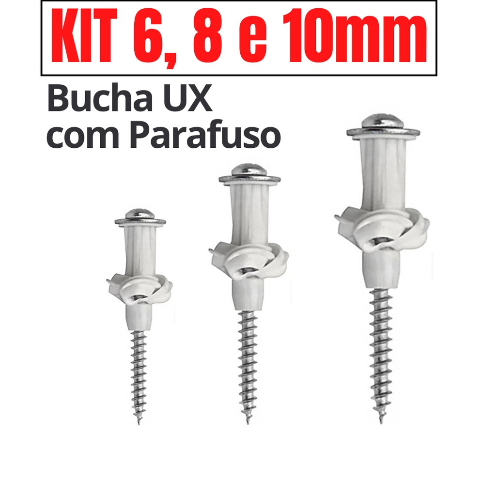 Kit Buchas Ux Para Tijolo Oco Com Parafuso 6 8 10 Kit Bucha Bloco Vazado Oco Bucha Mu Torcer 2201