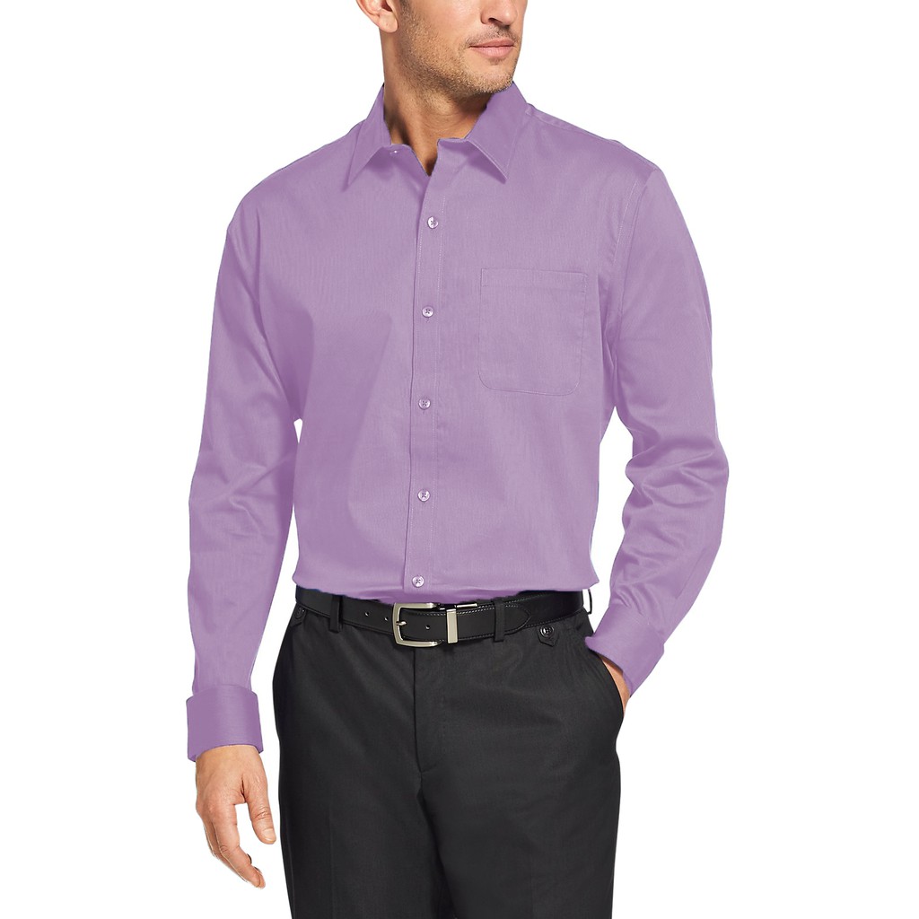 Camisa Social Masculina Bom Pano Manga Longa Lisa Lilás Roxo Claro