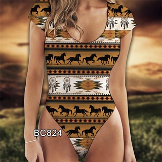 Body Feminino Manga Curta Marrom Etnicos Cavalinhos BC824