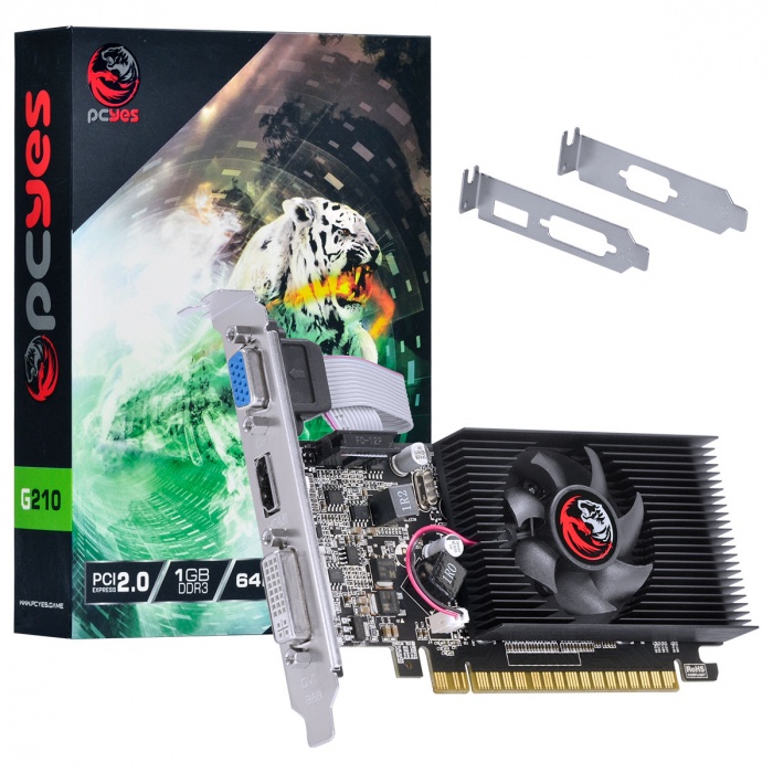 Placa de Video Nvidia Geforce G 210 1gb DDR3 64 bits Com Kit Low Profile Single Fan - PCYES
