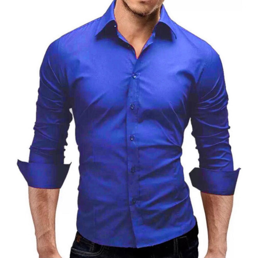 Camisa Masculina Slim Fit Luxo Azul Royal Pronta Entrega