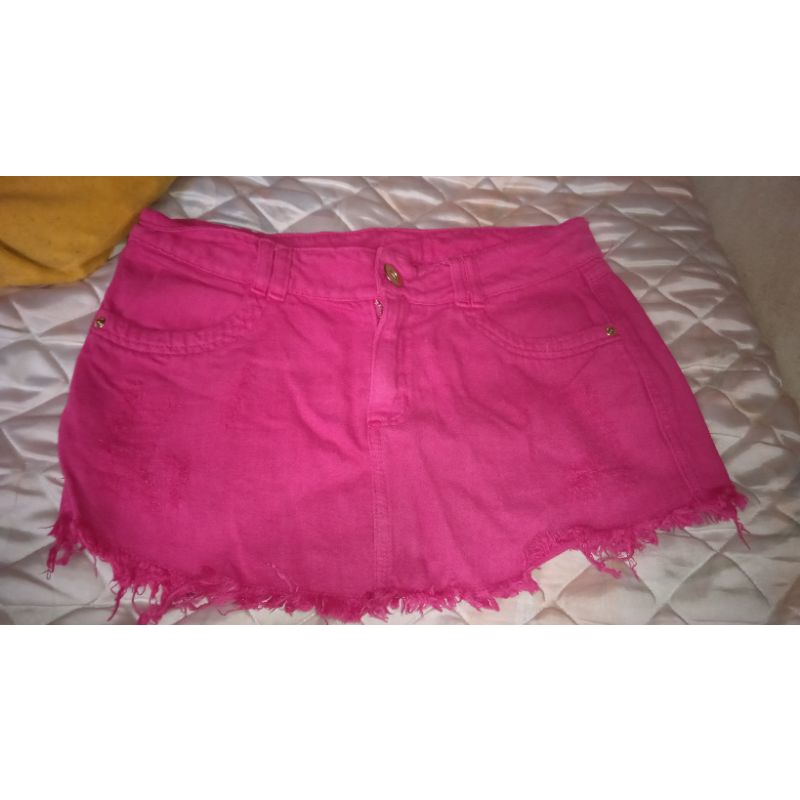 Saia jeans hot sale rosa pink