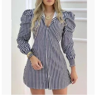 Xiuer spring and autumn new striped long-sleeved dress women