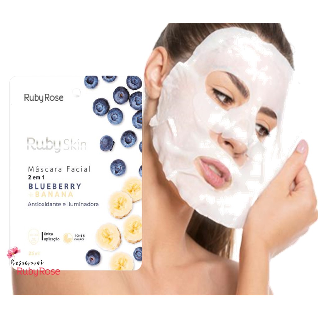 Máscara Facial 2 em 1 Ruby Skin Blueberry + Banana 25ml Ruby Rose ...