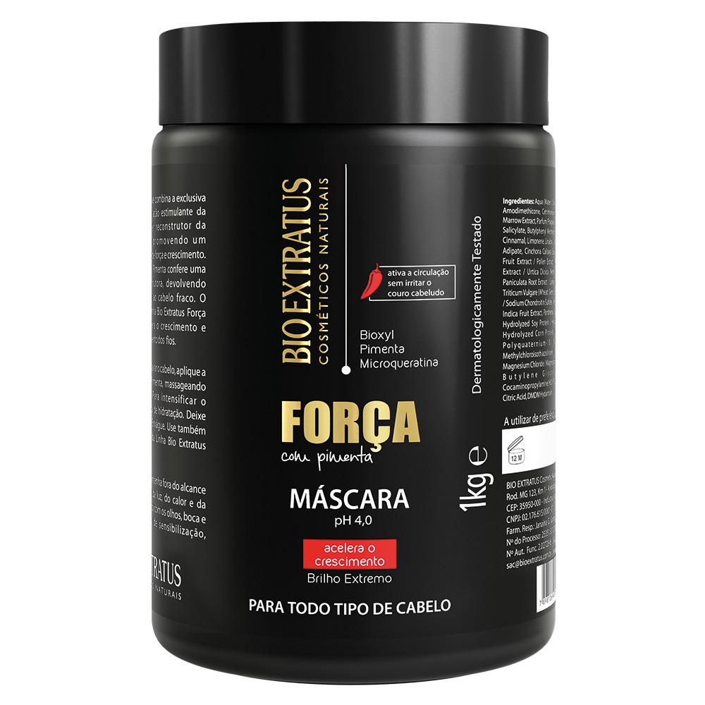 Máscara Bioextratus Força com Pimenta 1kg - Acelera o crescimento saudável e devolve o brilho e a vitalidade aos fios enfraquecidos