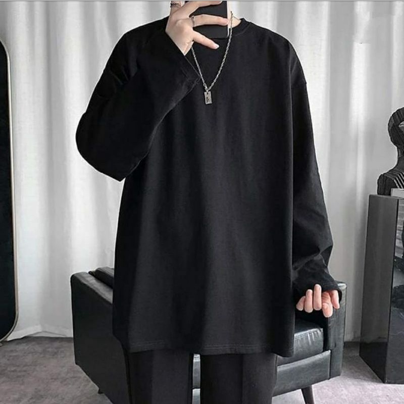 Blusão unissex Shadow preto básico camiseta blusa oversized sem estampa masculina e feminina grande solta folgada estilo alternativo E-girl e-boy grunge punk dark emo gótico 100% algodão fio 30 penteado roupa frio inverno blusão quentinho chuvas