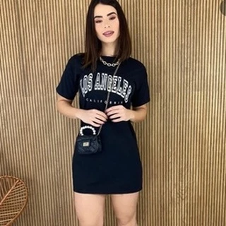 VESTIDO CAMISÃO CAMISETA OVERSIZED FEMININA LOS ANGELES MODA TENDENCIA